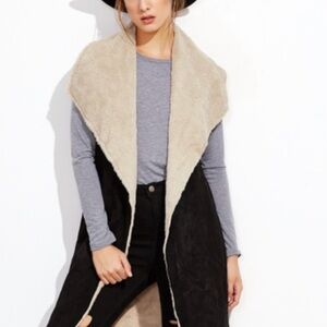 Women's Black and Cream Sleeveless Coat